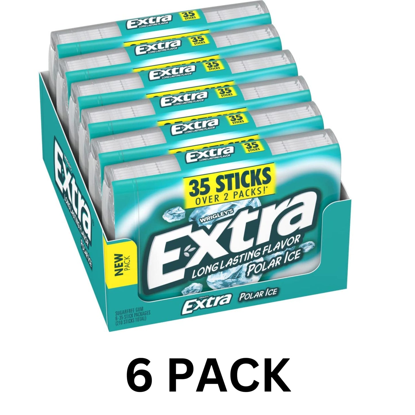 LAIBY Long Lasting Flavor Polar Ice Extra Gum | Sugar Free Chewing Gum Mega Pack | Polar Ice Chewing Gum Bulk 35 Sticks (Pack of 6)