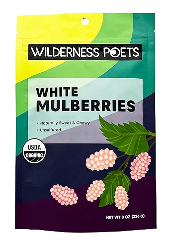 Wilderness Poets White Mulberries - Raw Organic Dried Mulberries, 8 oz (227 g)