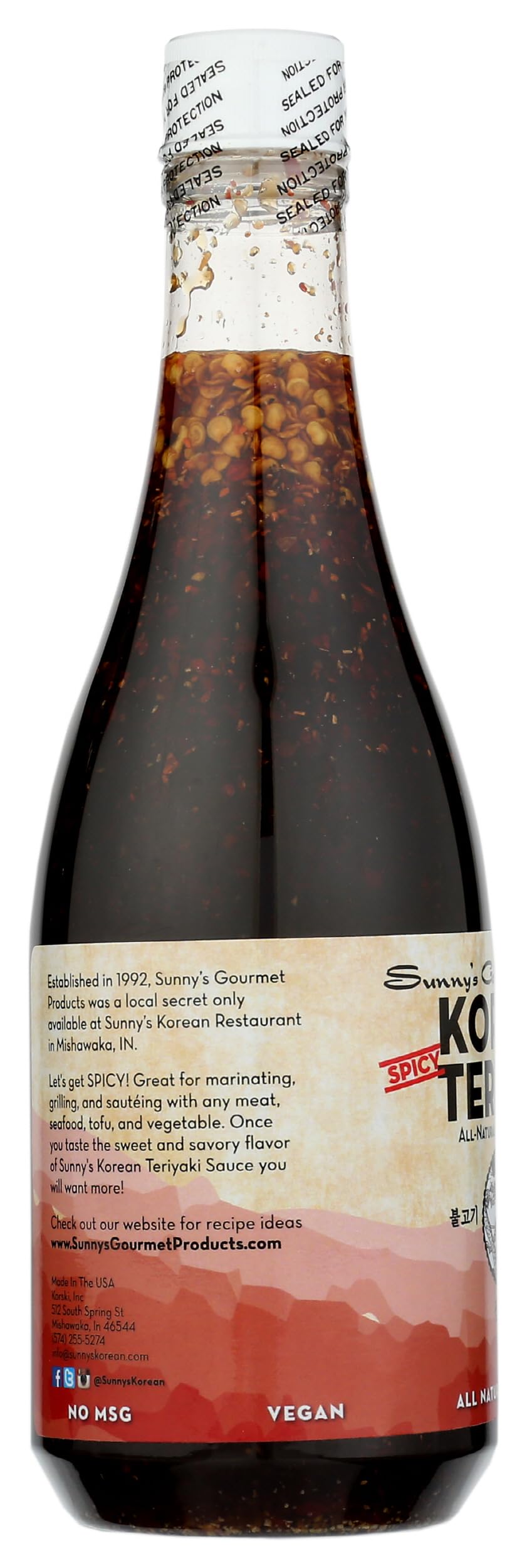 Sunny's Gourmet Korean Spicy Teriyaki Sauce - 15.5 oz., All Natural Marinade, For Grilling Meat or Sautéing Vegetables