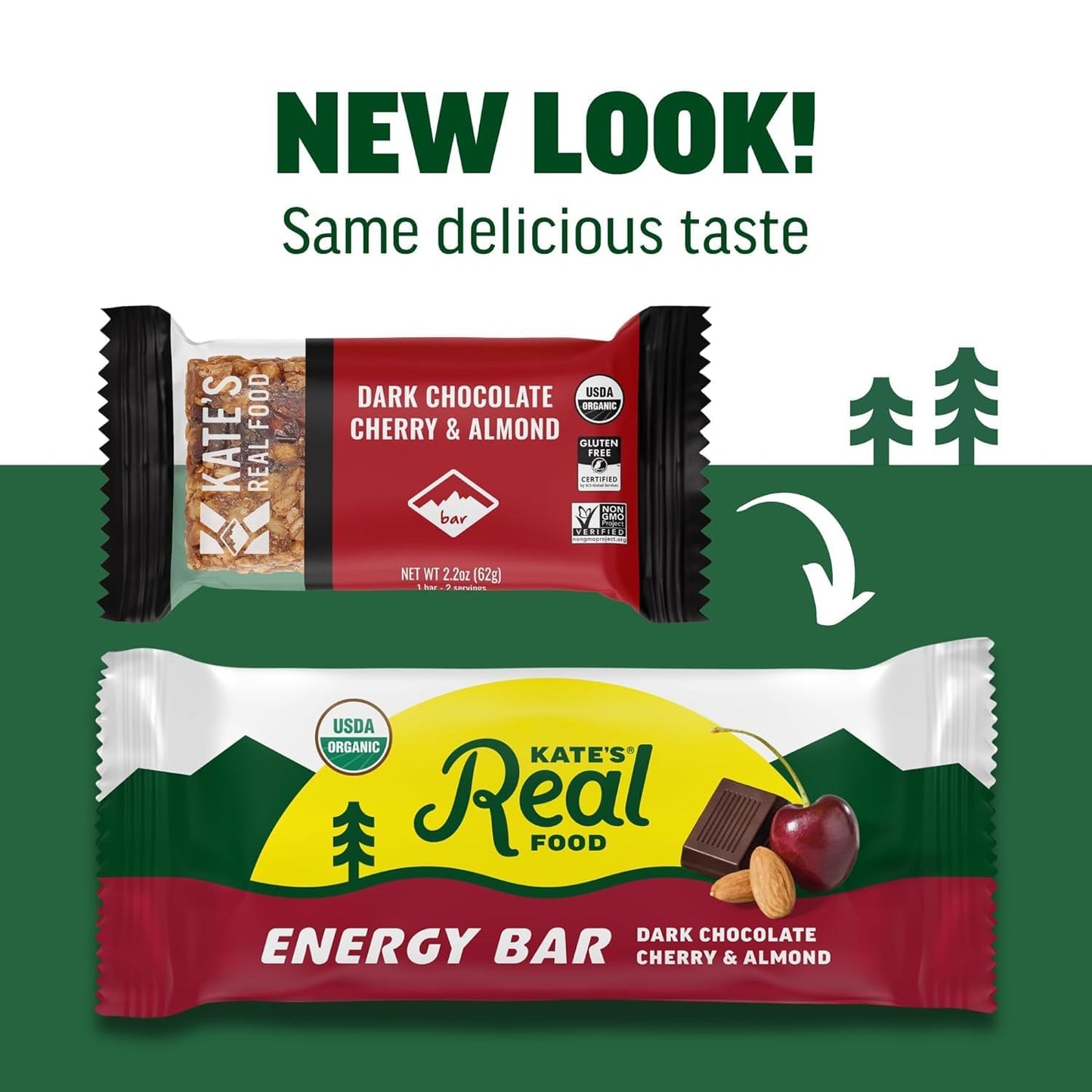 Kate’s Real Food Organic Granola Bars - Dark Chocolate Cherry & Almond (2.2 oz, Pack of 12) - Organic Energy Bars Made with Gluten Free Oats - Non