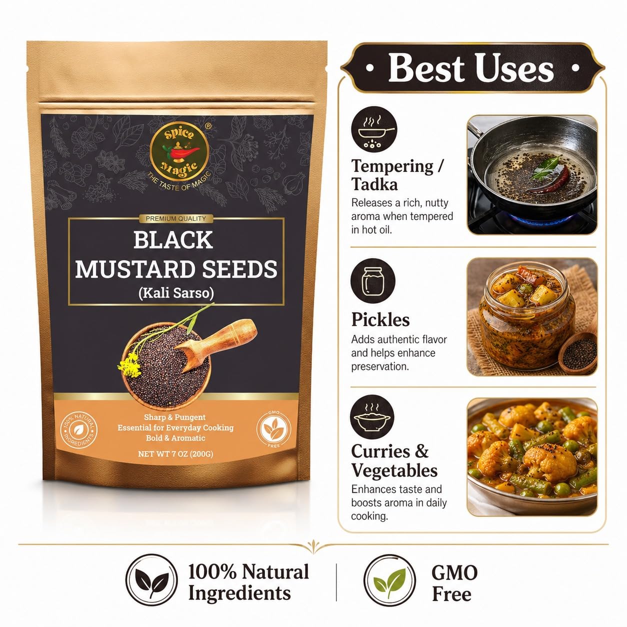 Spice Magic Black Mustard Seed ~ 100% Pure, Aromatic & Natural | 7oz (200g) I Kali Rai | Non-GMO | Indian Origin