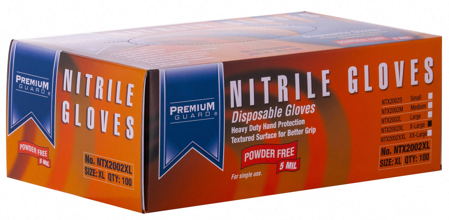 Premium Guard - Nitrile Gloves - Disposable, Powder Free, Latex Rubber Free, 5 mil, Blue Nitrile Gloves, 100 gloves per Box, Size - XL