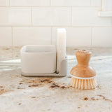 Full Circle Bubble Up Combo - Family Safe, Formaldehyde-Free - Gray Ceramic Soap Dish with Plant-Based Sponge & Bamboo Dish Brush - Versatile Kitchen
