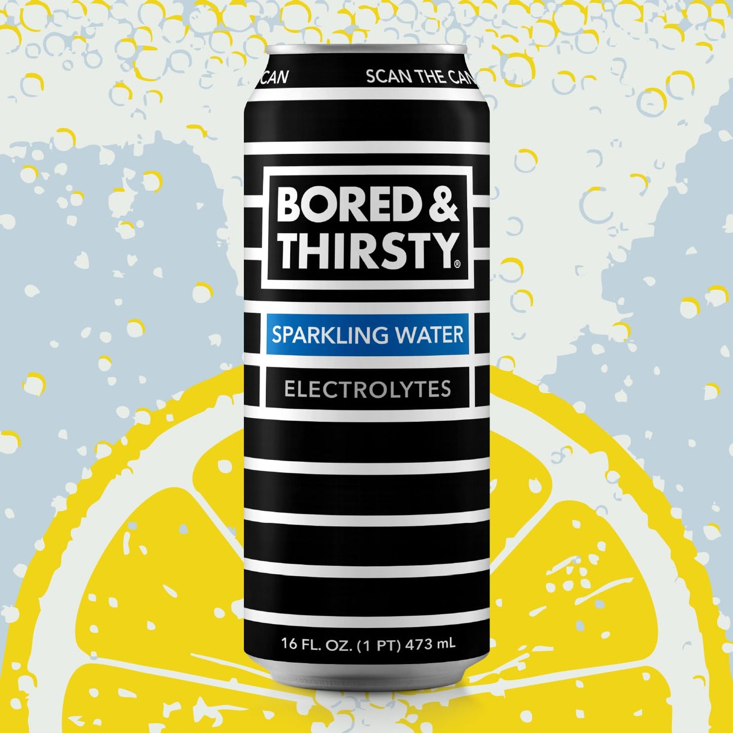 BORED & THIRSTY Sparkling Water with Electrolytes,16 FL OZ - 100% Recyclable Aluminum Cans 12 Pack, Crisp Bubbles with a Smooth Finish, A Great Mixer