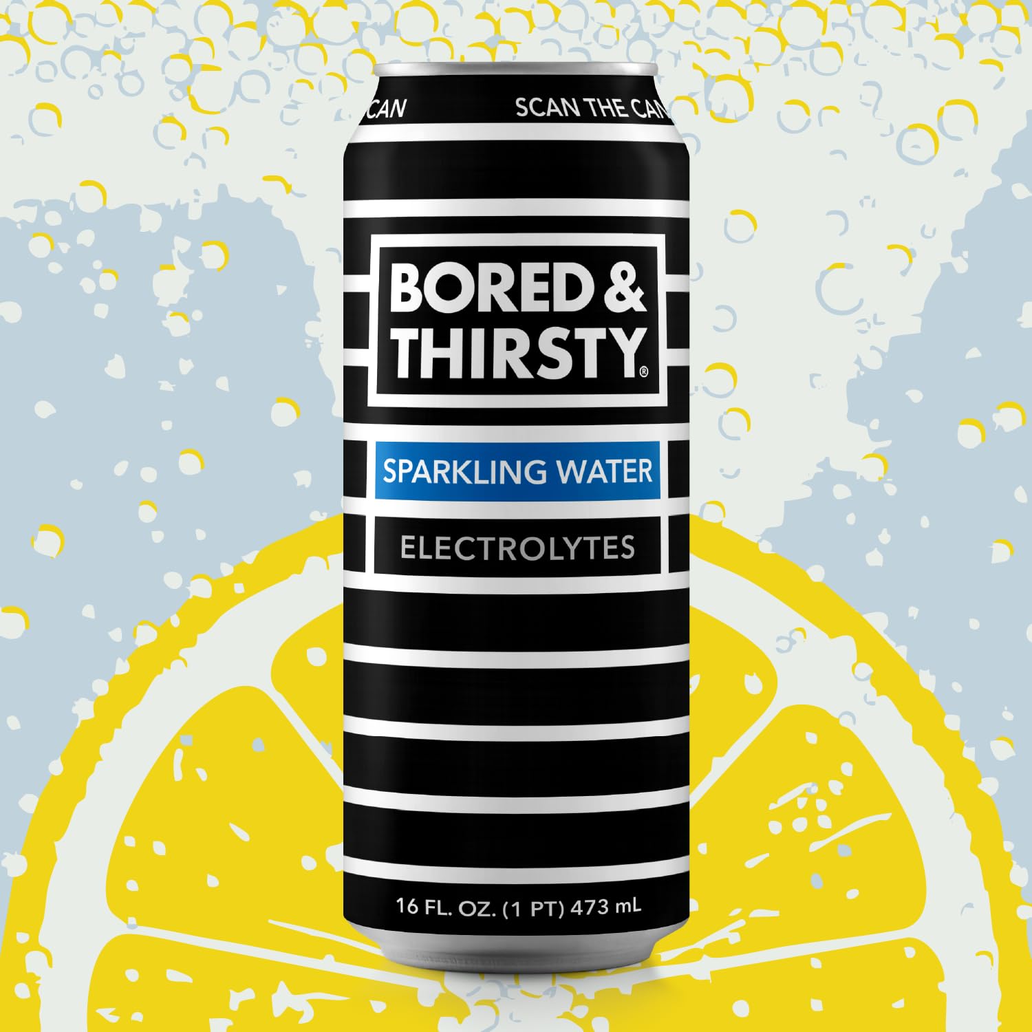 BORED & THIRSTY Sparkling Water with Electrolytes,16 FL OZ - 100% Recyclable Aluminum Cans 12 Pack, Crisp Bubbles with a Smooth Finish, A Great Mixer