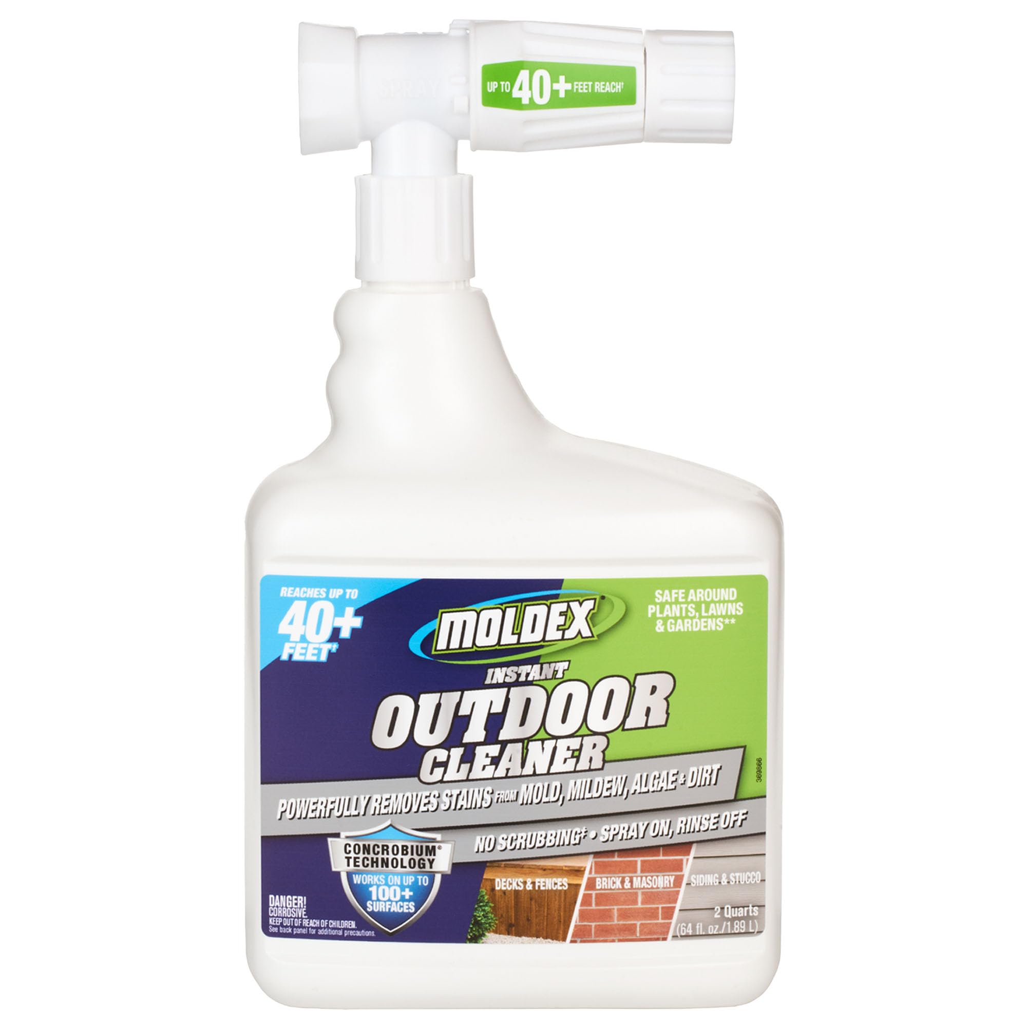 Moldex® Instant Outdoor Cleaner with Bleach and Hose End, 64 oz - Fast Acting Spray for Mold and Mildew Stains on Siding, Decks, Fences and Exterior