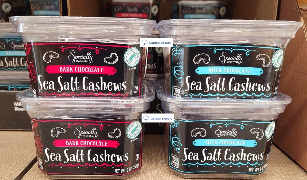 Specially Selected Dark and Milk Chocolate Sea Salt Cashews 9oz 255g (Four Containers)