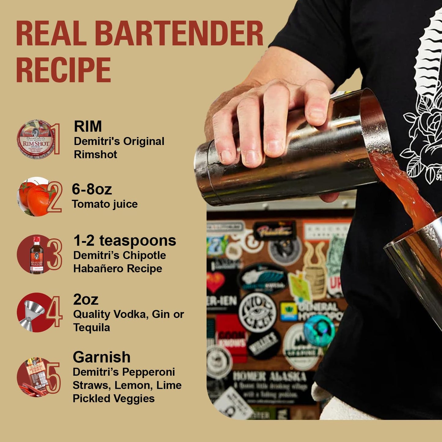 Demitri’s Chipotle Habañero Bloody Mary Seasoning - Spicy Cocktail Drink Mix - Gluten Free Bloody Mary Mix - Tequila and Vodka Mixers - Bold Flavor