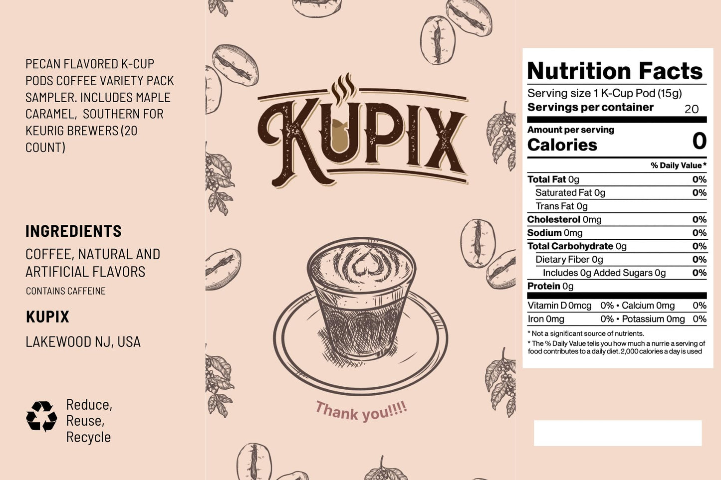Pecan Flavored K-Cup Pods Coffee Variety Pack Sampler. Includes Maple, Caramel, Southern for Keurig Brewers (20 Count)