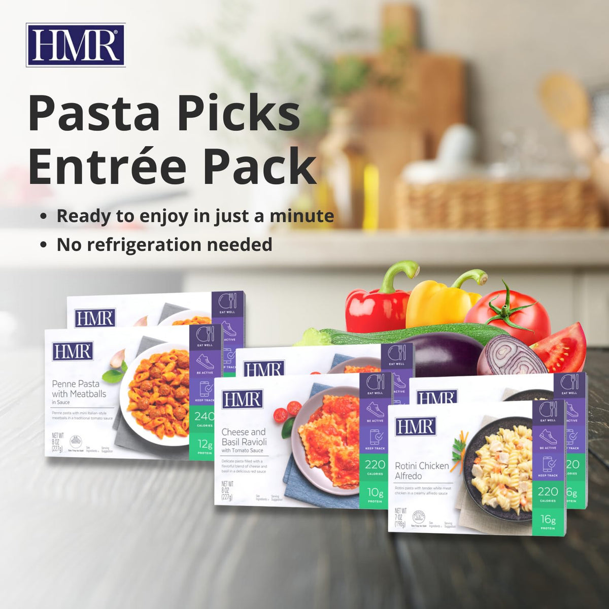 HMR Pasta Picks Entrée Pack, 6 Ready-to-Eat High Protein Meals