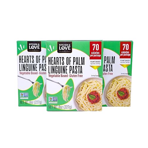 Kitchen & Love Hearts of Palm Linguine, Low Carb, Low Calories, Plant Based, Non GMO, Gluten Free Pasta Alternative, Vegan, Easy to Prepare, Quick