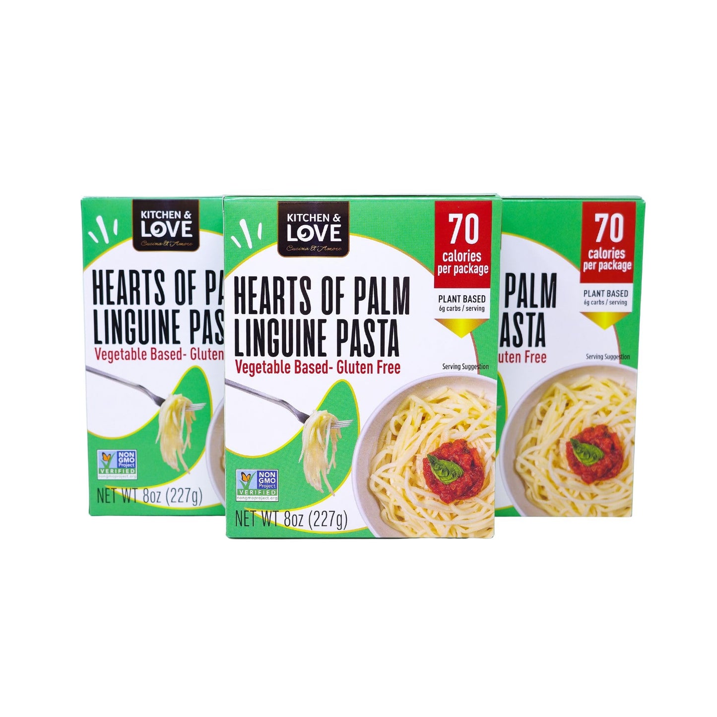 Kitchen & Love Hearts of Palm Linguine, Low Carb, Low Calories, Plant Based, Non GMO, Gluten Free Pasta Alternative, Vegan, Easy to Prepare, Quick
