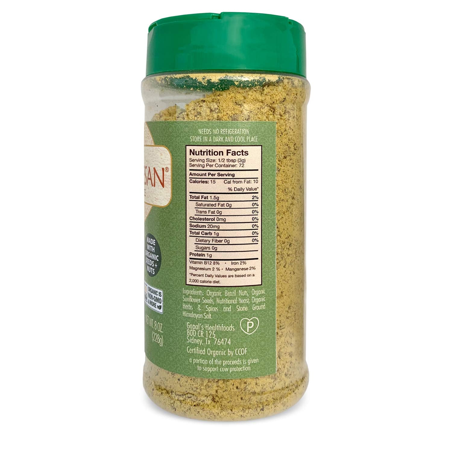 Vegan Nutritional Yeast Seasoning, Gopal’s Rawmesan Herb & Spice (Parmesan Cheese Alternative) - 8 Ounces | Keto, Whole 30, and Paleo Friendly