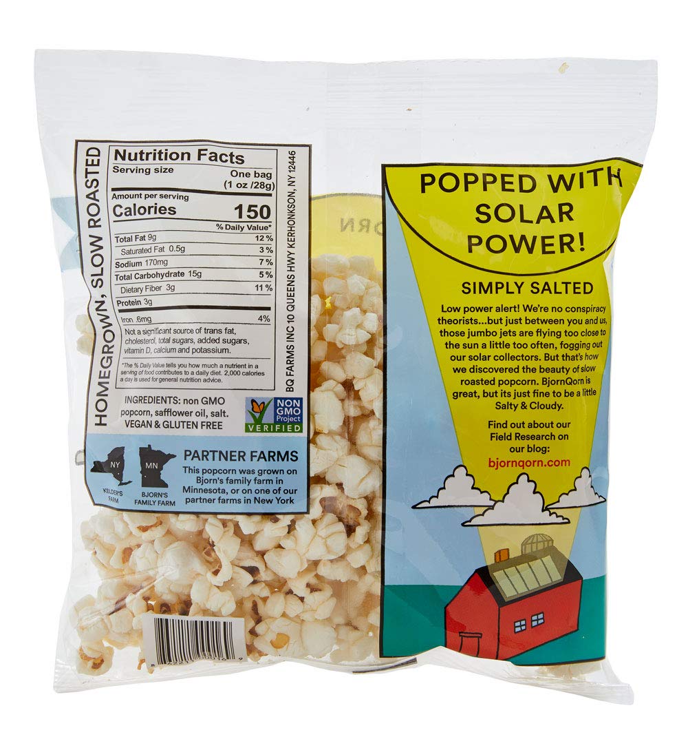 BjornQorn Mini Bag 15-Pack Cloudy (Salty) Popcorn - Vegan & Gluten-Free - Slow Roasted and Salted - (15 1oz bags)