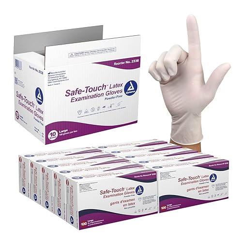 Dynarex Safe-Touch Disposable Latex Exam Gloves, Powder-Free, for Healthcare & Professional Settings, Bisque, 1 Case, 10 Boxes of 100 Gloves (Large)
