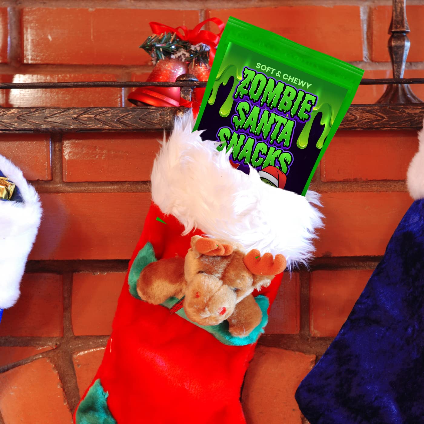 Zombie Santa Snacks Gummy Candy - Gourmet Body Parts Gummies for Kids - Funny Creepy Zombie Christmas Gag Gift - Chewy Eyeballs, Brains, Fingers