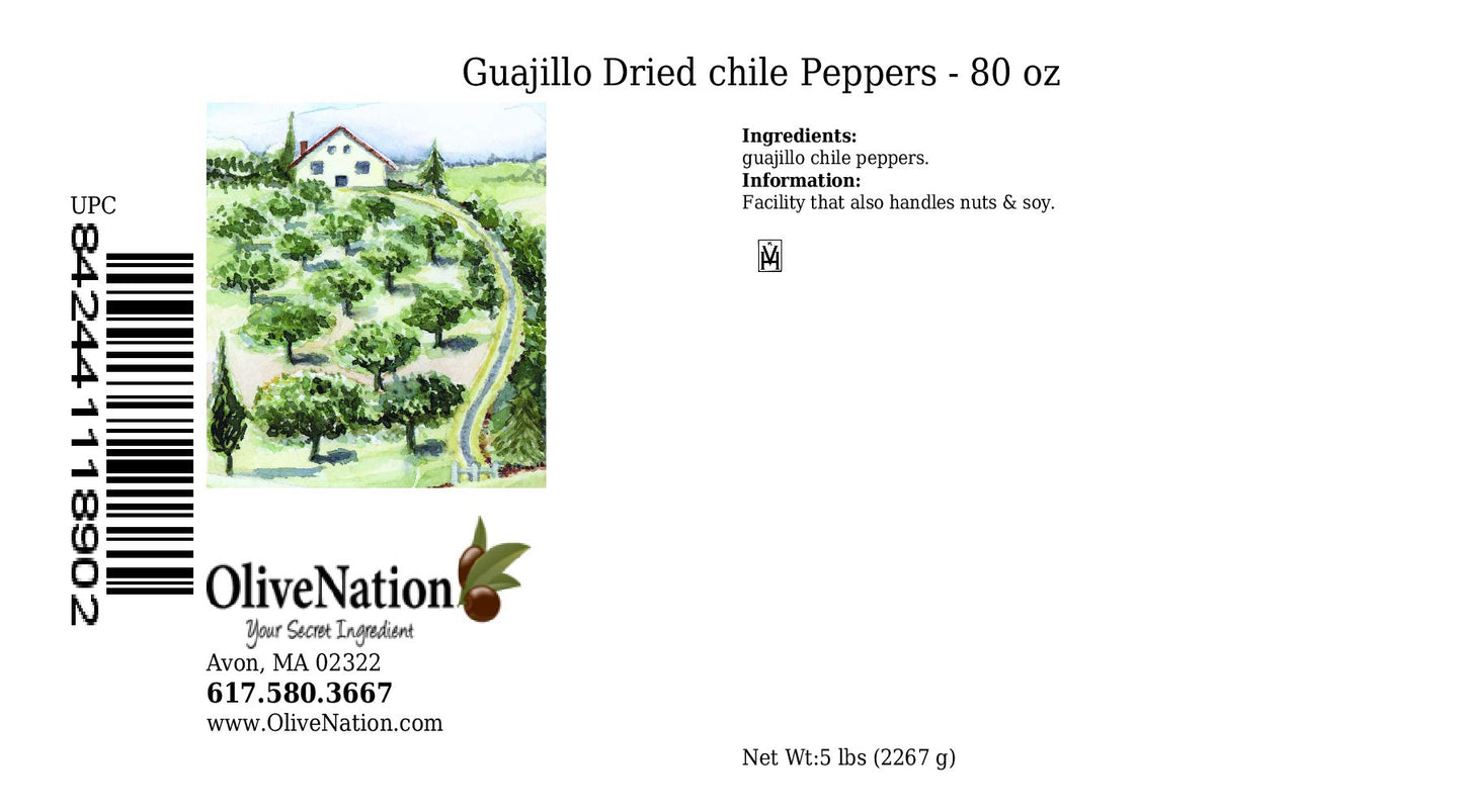 OliveNation Whole Dried Guajillo Chile Peppers with Stems, Mild Heat, Slightly Fruity/Berry Taste, Kosher - 80 ounces
