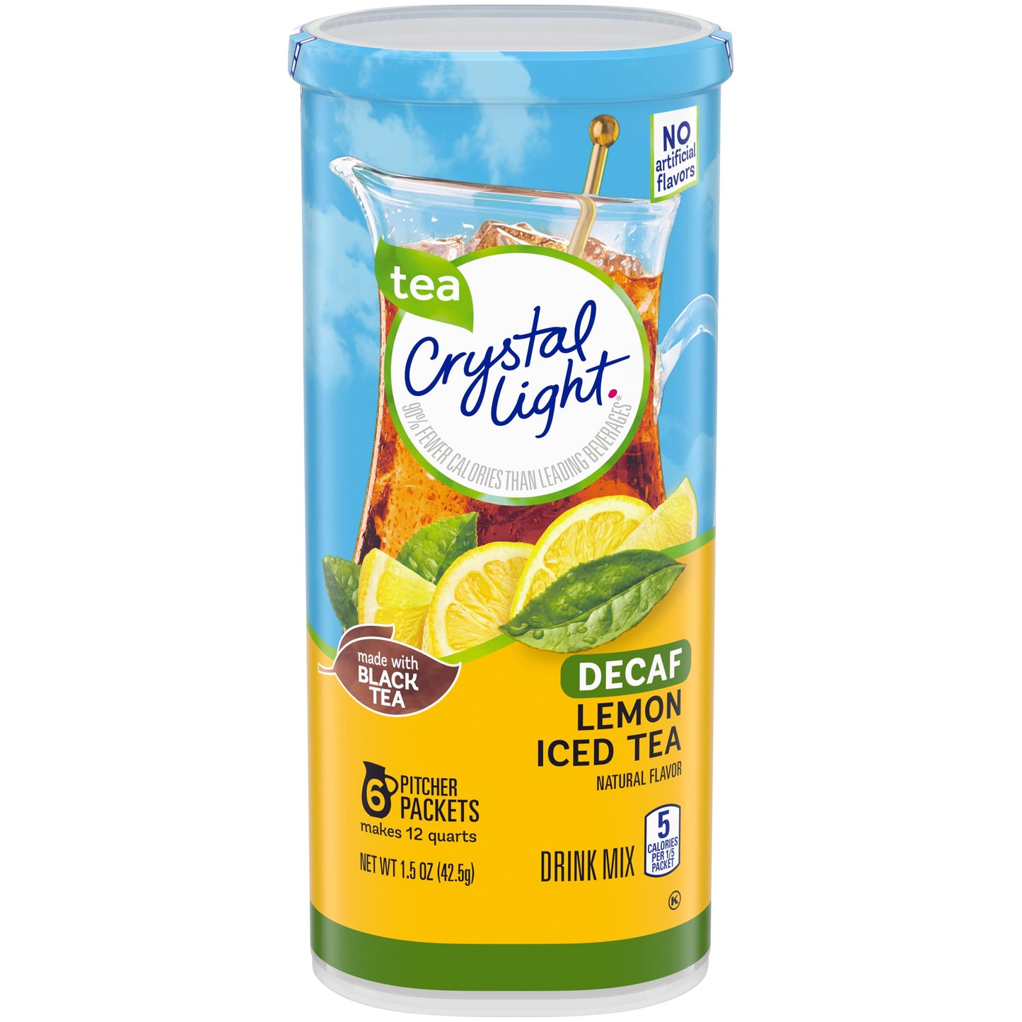 Crystal Light Iced Tea Decaffeinated Lemon Natural Flavor, 1.5-Ounce Canister (Pack of 6)