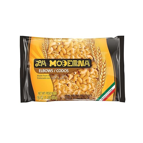 LA MODERNA, Elbow Codos Pasta, 16 oz (Pack of 1) | Enriched Durum Wheat Semolina | Kosher, Non-GMO, Iron and Vitamin-Fortified | Perfect for Soups