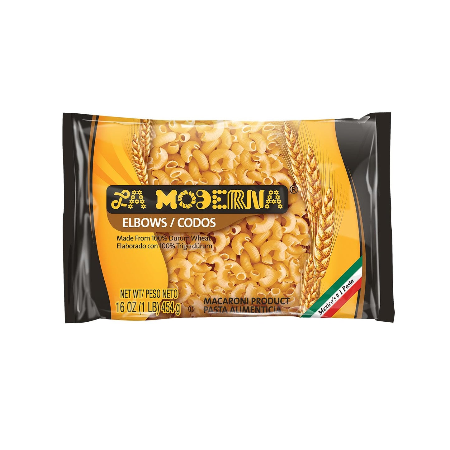 LA MODERNA, Elbow Codos Pasta, 16 oz (Pack of 1) | Enriched Durum Wheat Semolina | Kosher, Non-GMO, Iron and Vitamin-Fortified | Perfect for Soups