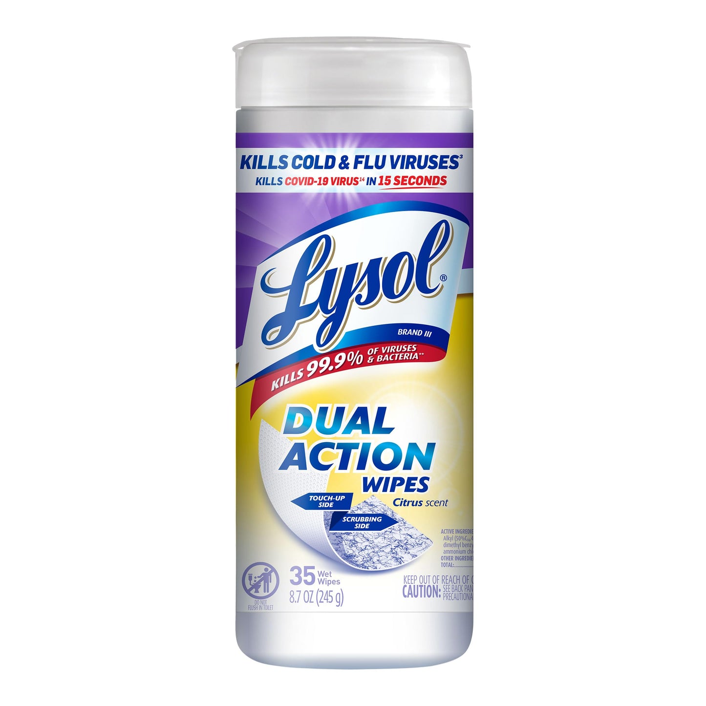 Lysol Dual Action, Disinfecting Wipes, Citrus, Blue 35Ct