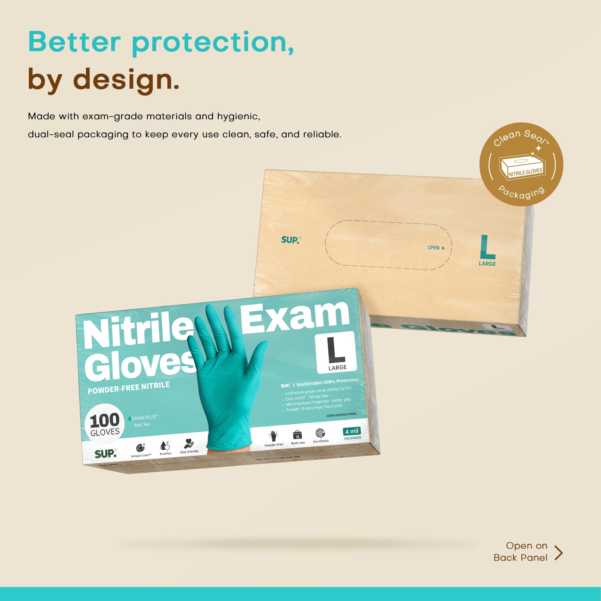 SUP Nitrile Exam Gloves, Powder-Free Latex-Free Food Safe Cooking Cleaning laboratory Disposable Medical Glove, Teal 1000 Ct (Large)