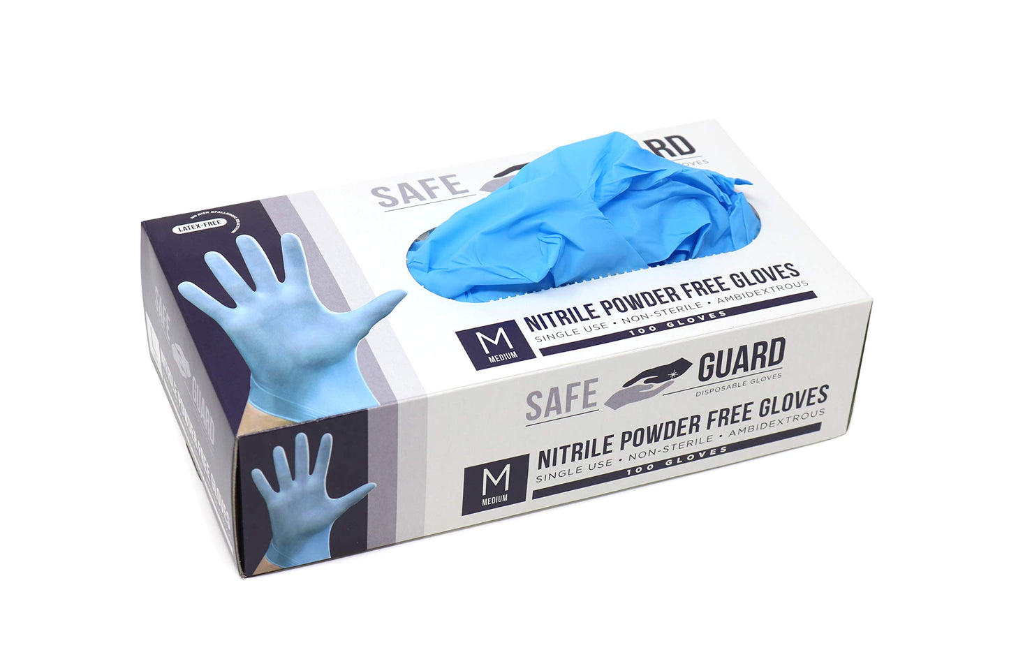 Safeguard Nitrile Disposable Gloves, Powder Free, Food Grade Gloves, Latex Free, 100 Pc, Medium