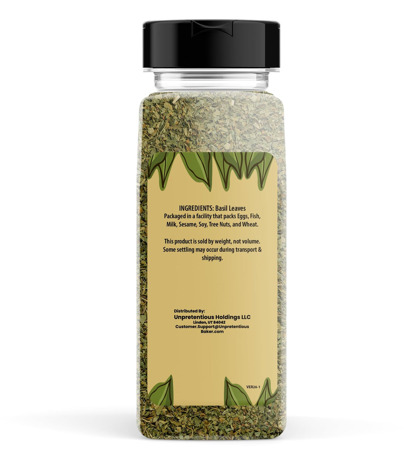 Unpretentious Basil Leaves, 6.4 oz, Cut & Sifted, Sweet Flavor, Sauces & Soups
