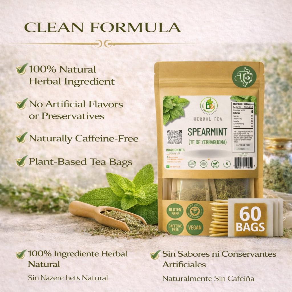 Yerbabuena Té (Spearmint Tea) - 60 Premium Tea Bags - 100% Natural Herbal Infusion (Mentha spicata) - Refreshing Minty Flavor & Digestive Support