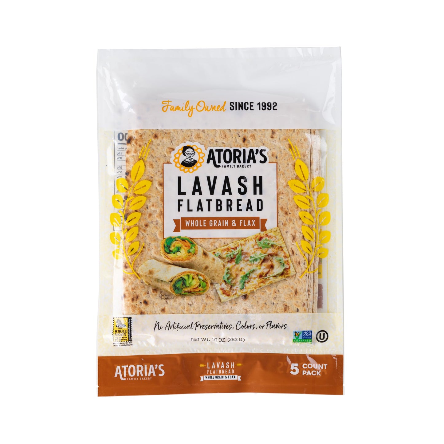 Atoria's Family Bakery, Whole Grain Lavash 5 Count, 10 Ounce