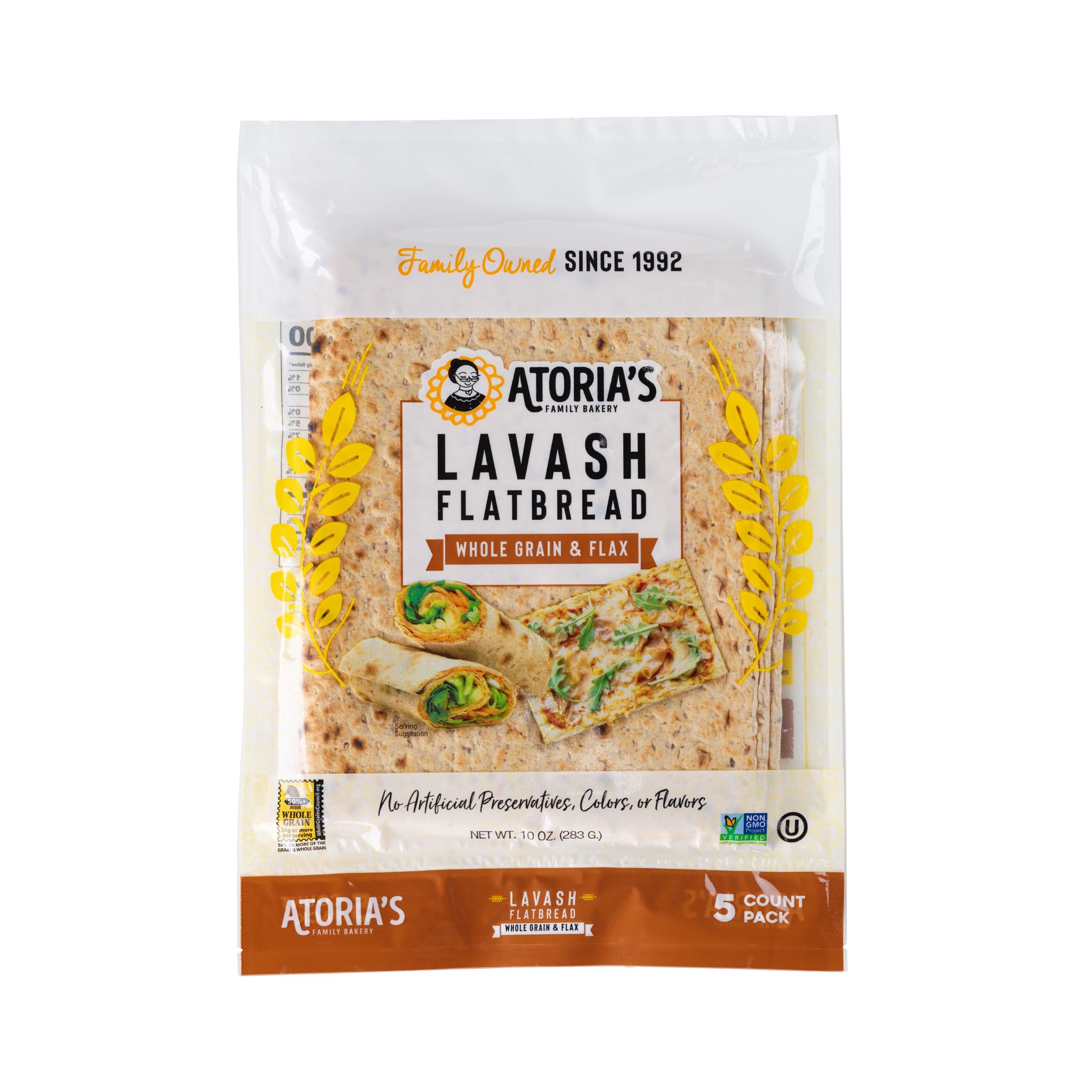 Atoria's Family Bakery, Whole Grain Lavash 5 Count, 10 Ounce