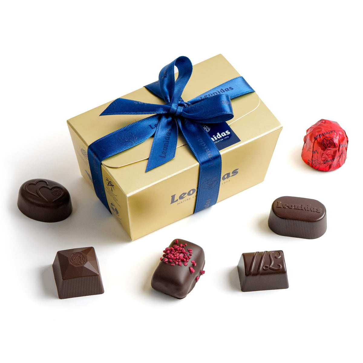 Leonidas Belgian Dark Chocolate Gift Box - 15 pcs. (0.5 lb / 227 g) - Birthday Thank You Anniversary Congratulations Gift Basket Gold Ribbon Gourmet