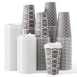 JOLLY PARTY Disposable Coffee Cups with Lids -16 oz (100 Sets) To Go Cups, Paper Coffee Cups for Beverages Espresso Tea, Suitable for Cafes, Offices