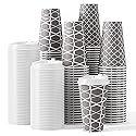 JOLLY PARTY Disposable Coffee Cups with Lids -16 oz (100 Sets) To Go Cups, Paper Coffee Cups for Beverages Espresso Tea, Suitable for Cafes, Offices