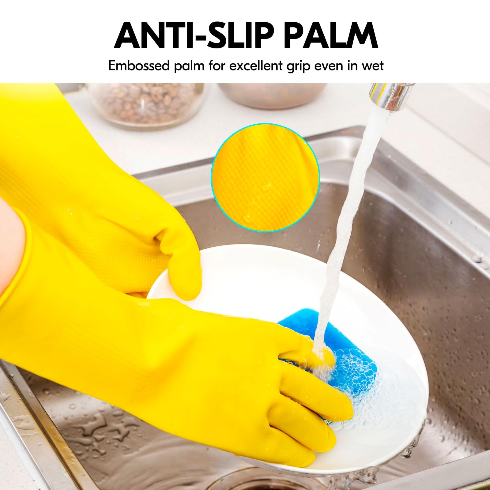 Vgo... 10-Pairs Reusable Household Gloves, Rubber Dishwashing gloves, Extra Thickness, Long Sleeves, Kitchen Cleaning, Working, Painting, Gardening
