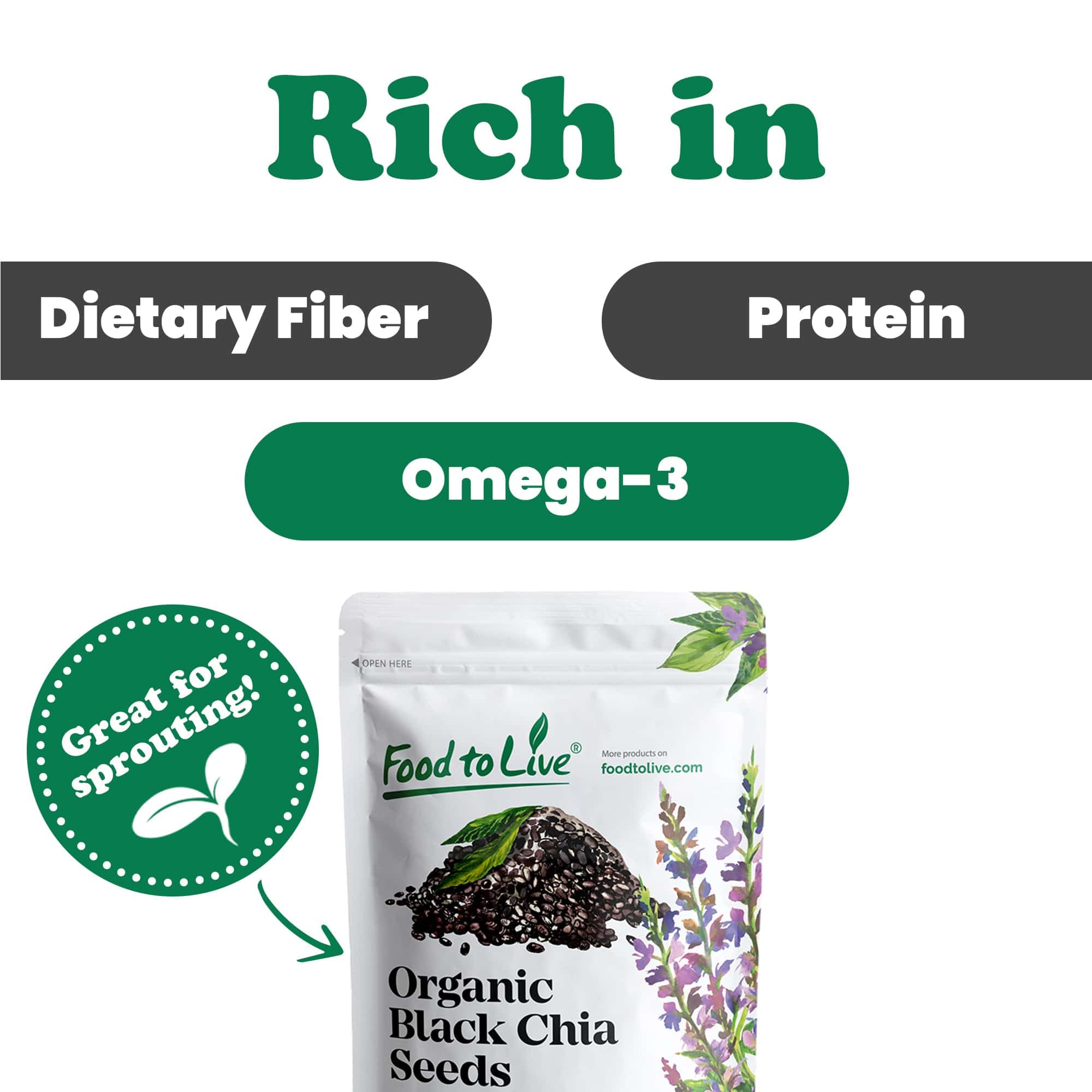 Food to Live - Organic Black Chia Seeds, 2 Pounds - Non-GMO, Whole, Sproutable, Vegan, Kosher, Keto, Sirtfood, Bulk