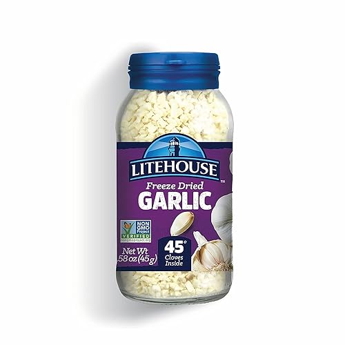 Litehouse Freeze Dried Garlic - Garlic, Substitute for Fresh Garlic & Minced Garlic, Jar Equal to 45 Garlic Cloves, Garlic Flakes, Garlic Freeze
