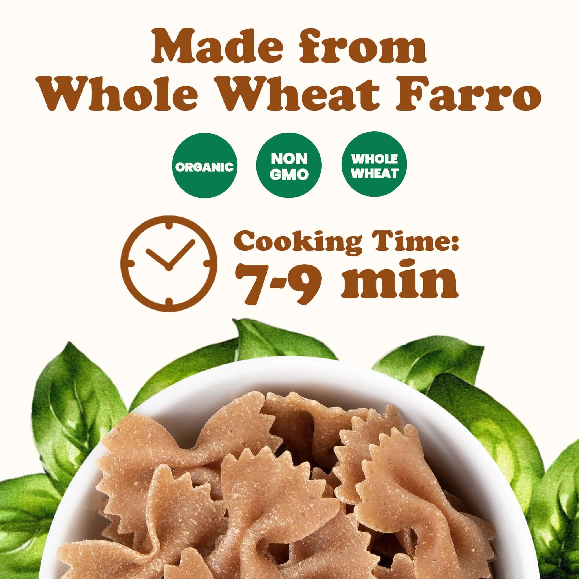 Food to Live - Organic Farro Farfalle Pasta, 1.1 lb (Pack of 16) - Italian Whole Wheat and Non-GMO Bow-tie Pasta, Single Ingredient