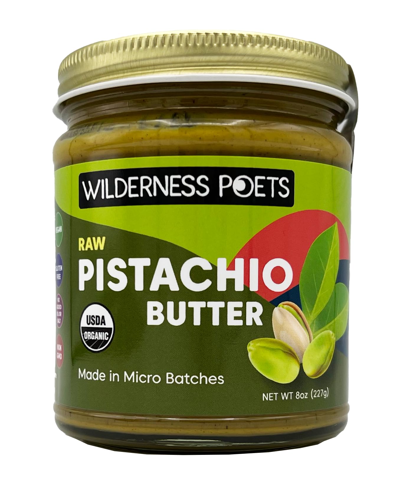 Wilderness Poets, Pistachio Butter - Organic, Raw, 100% Pistachio - Glass Jar (8 Ounce) - Perfect for Dubai Chocolate Bar Desserts with Kataifi or