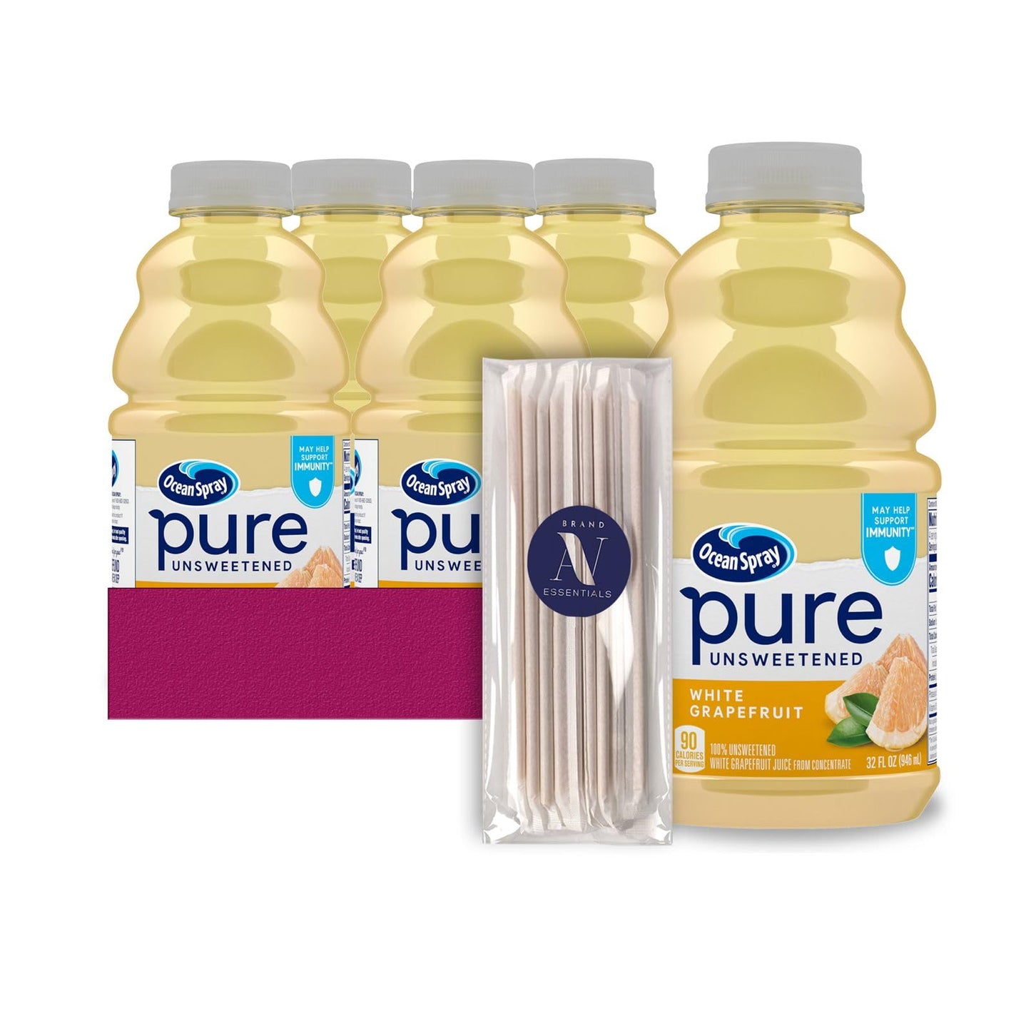 Ocean Spray - Lavinia Essentials Bundle: 4- Pack White Grapefruit Unsweetened 100% Pure Juice 32 Fl oz Plastic Bottles + 1 Utility Prop