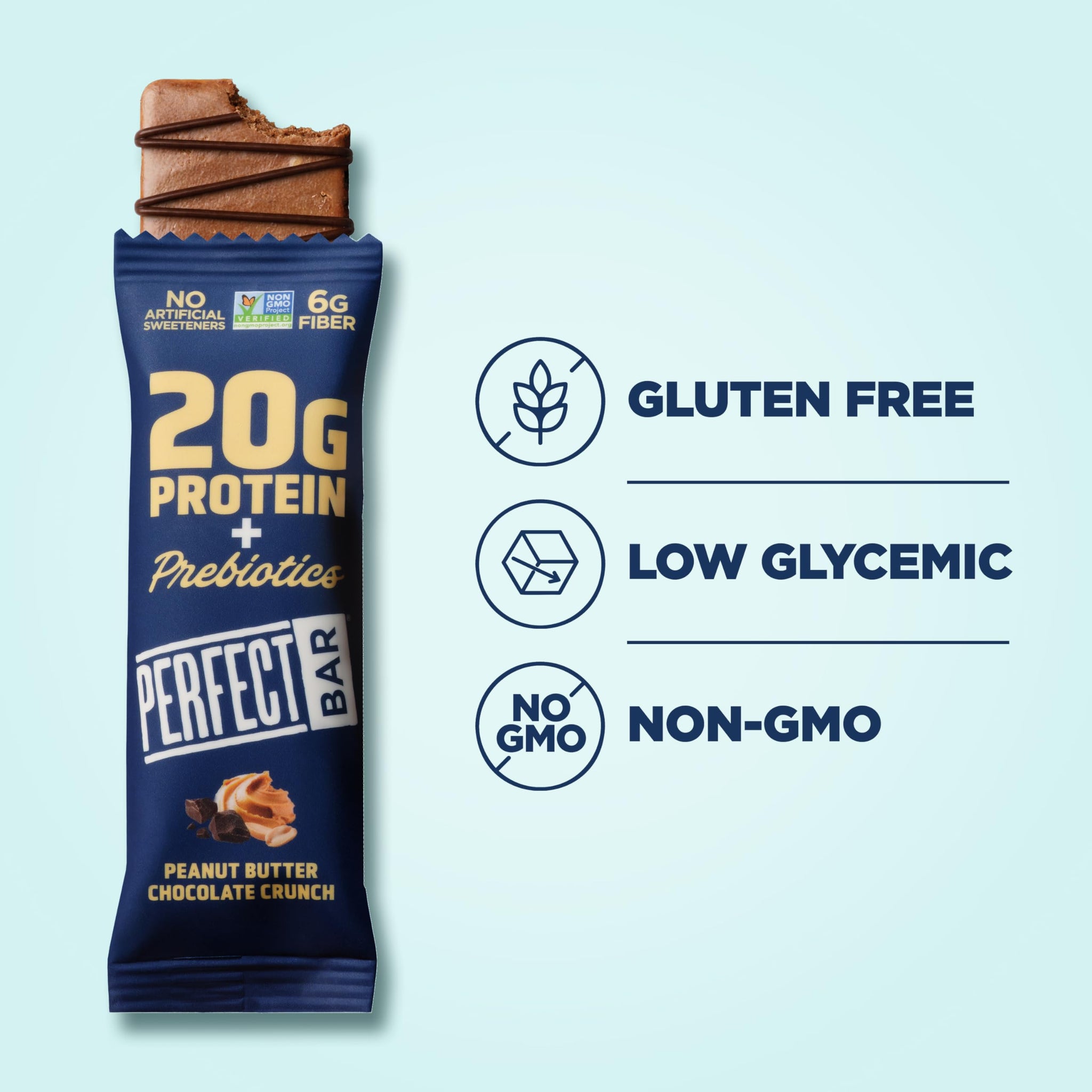 Perfect Bar Protein + Prebiotics Chocolate Peanut Butter Protein Bar, 20g Protein, Grass-Fed Whey, 6g Fiber With 3g Prebiotics, Gluten-Free, Non-GMO