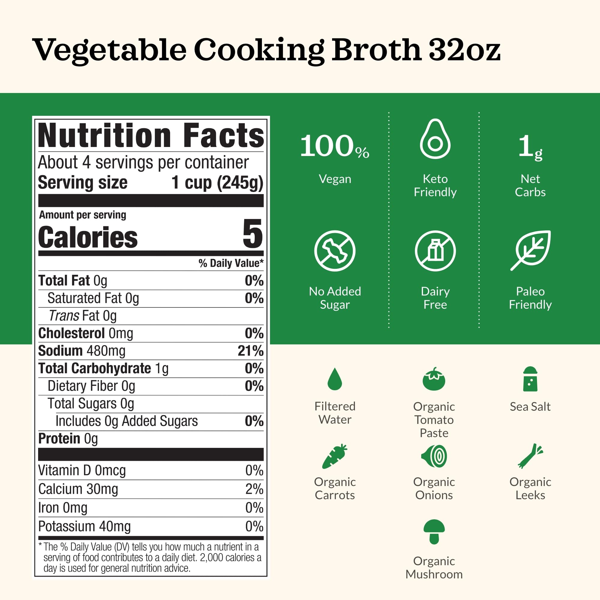 Vegetable broth by Kettle and Fire - fresh vegetables soup, Gluten-Free, Paleo Friendly, Dairy Free, Keto Diet, Natural Soup Base, 32oz (Pack of 4)