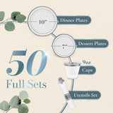 Reli. Plastic Plates for Party | 350 Pcs | White w/Silver Rim | Plates and Napkins Party Supplies | Disposable Dinnerware Set for 50 Guests |Dinner