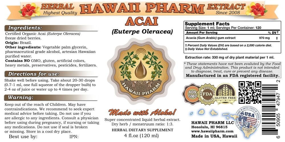 Hawaii Pharm Acai (Euterpe Oleracea) Liquid Extract 2 oz