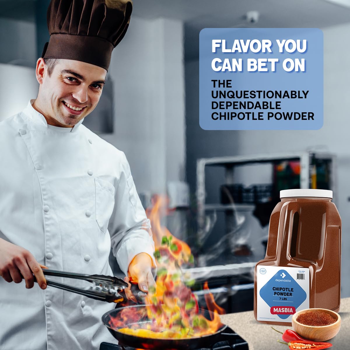 Dependable Foods Chipotle Powder Spice - 7 Lb. Bulk Jar - Smoky Seasoning Sensation - 100% Natural, Non-GMO, Salt-Free | Kosher, Allergen-Free