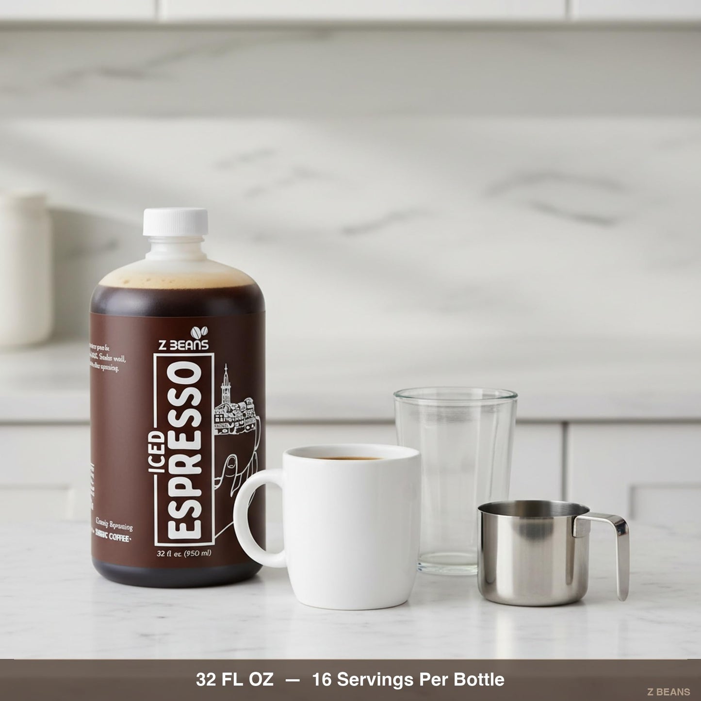 Z Beans Iced Espresso Concentrate 32 fl oz - Dark Roast Single Origin Ecuador Arabica Coffee for Lattes Macchiatos and Americanos, 16 Servings, 2