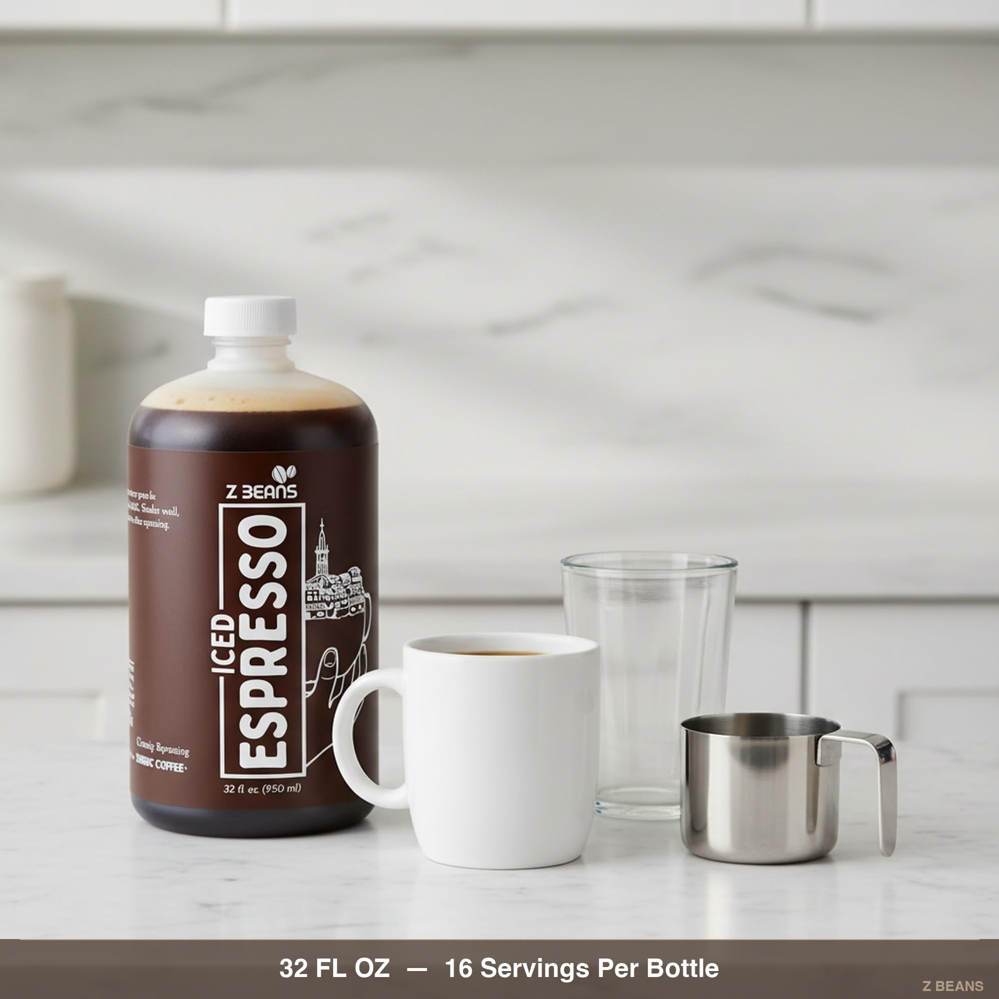Z Beans Iced Espresso Concentrate 32 fl oz - Dark Roast Single Origin Ecuador Arabica Coffee for Lattes Macchiatos and Americanos, 16 Servings, 2