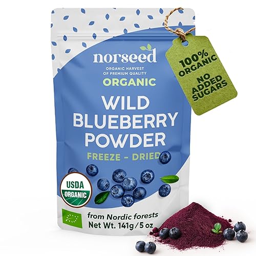 Wild Blueberry Powder Organic 5 Ounce Bag USDA Certified & Lab Tested - Freeze Dried Blueberries No Added Sugar, Additives, or Fillers - Antioxidant