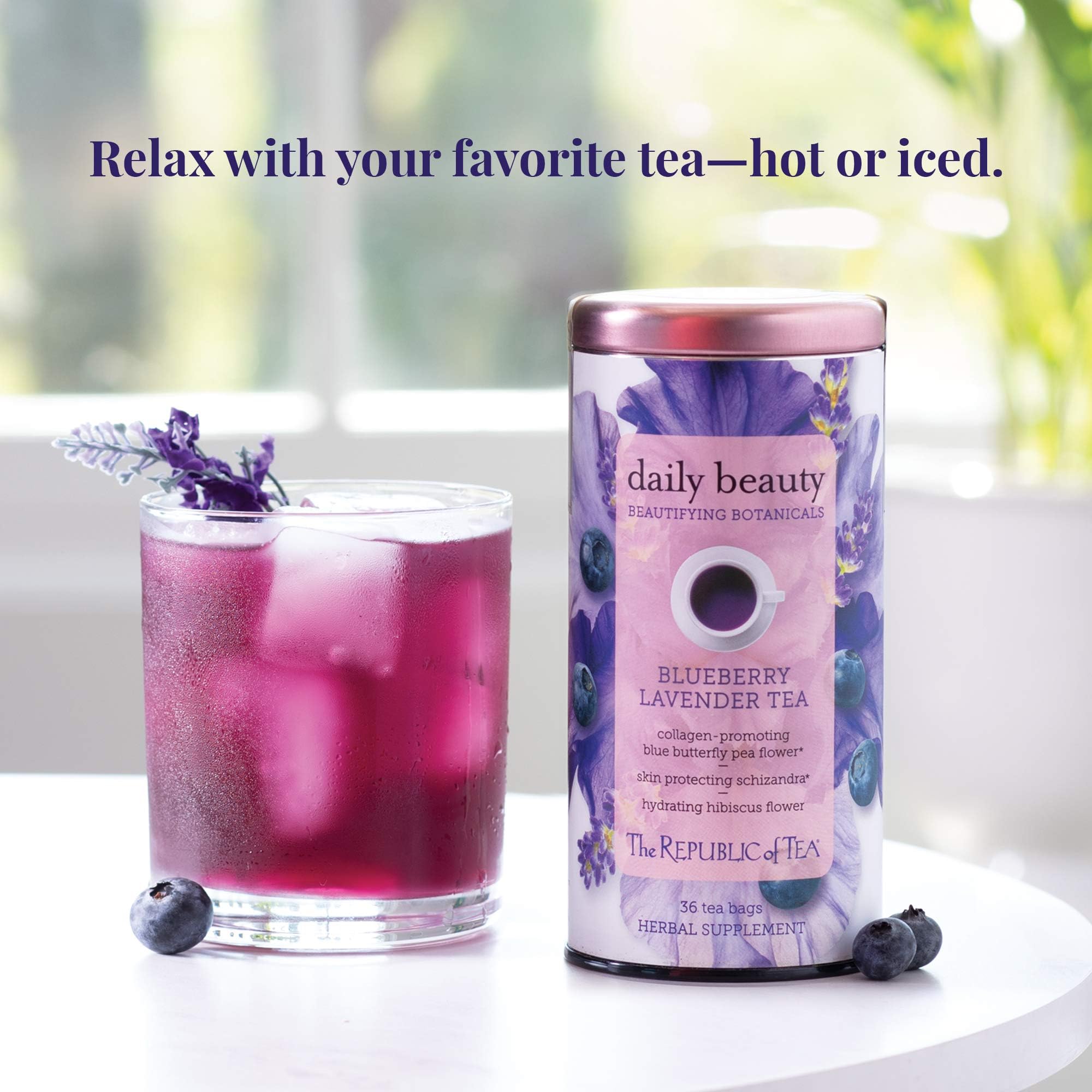 The Republic of Tea - Beautifying Botanicals® Daily Beauty Blueberry Lavender Herbal Tea Bags(36 count)