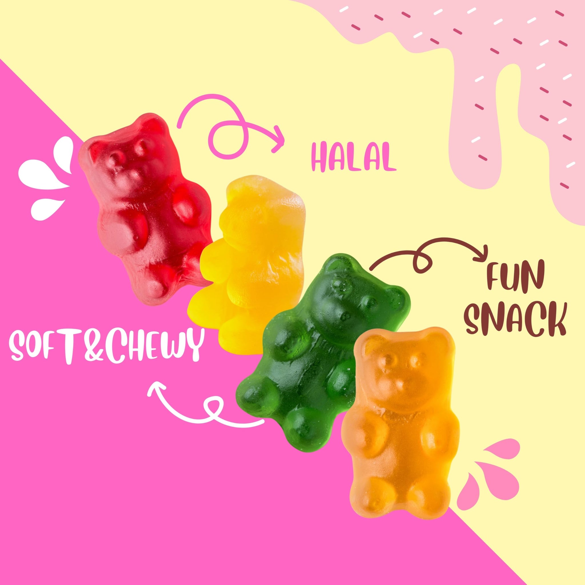 Assorted Gummy Bears, Halal Candy Bulk 2 Pound Bag | Fruit Flavored Gummy Bears Candy | Sweet & Chewy Bear Gummies for Parties, Candy Buffets, Goodie